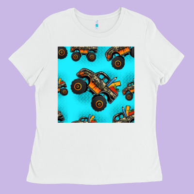 Monster Truck Pre Teen Seamless Pattern Ladies Tee Designed By Hra Design Shop