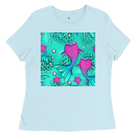 Baby Blue mermaid tail seamless pattern Ladies Tee - HRA Design Shop