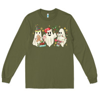 Army Green Christmas ghosts Long Sleeve Tee - MaliasSmallBusiness