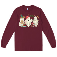 Burgundy Christmas ghosts Long Sleeve Tee - MaliasSmallBusiness
