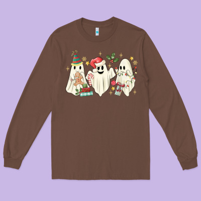 Christmas Ghosts Long Sleeve Tee Designed By Maliassmallbusiness