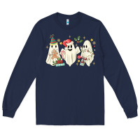 Navy Christmas ghosts Long Sleeve Tee - MaliasSmallBusiness