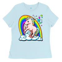 Baby Blue cute unicorn with rainbow Ladies Tee - FaDigitalArtStudio