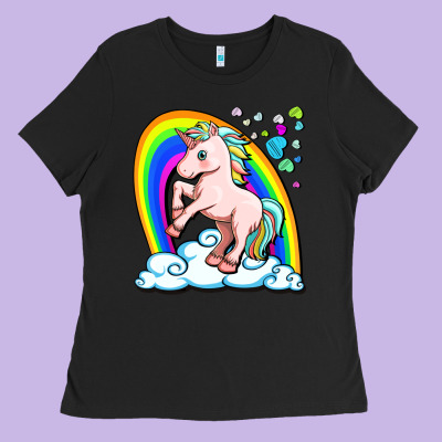 Cute Unicorn With Rainbow Ladies Tee Designed By Fadigitalartstudio