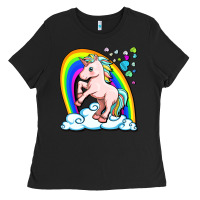 Black cute unicorn with rainbow Ladies Tee - FaDigitalArtStudio