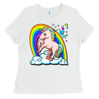 White cute unicorn with rainbow Ladies Tee - FaDigitalArtStudio