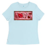 Baby Blue Pink Love Kiss Valentine's Day Ladies Tee - RanaPortraitStore