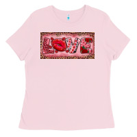 Bubblegum Pink Pink Love Kiss Valentine's Day Ladies Tee - RanaPortraitStore