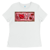 White Pink Love Kiss Valentine's Day Ladies Tee - RanaPortraitStore