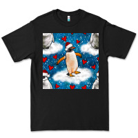 Black christmas penguin and heart seamless pattern Premium Tee - BundleAndBundleShop