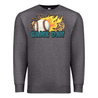 Charcoal Heather game day baseball leopard flames fireball Premium Sweatshirt - HowdyJamesFarm