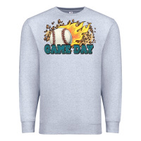 Heather Grey game day baseball leopard flames fireball Premium Sweatshirt - HowdyJamesFarm