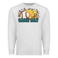 Oatmeal Heather game day baseball leopard flames fireball Premium Sweatshirt - HowdyJamesFarm