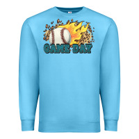 Ocean Blue game day baseball leopard flames fireball Premium Sweatshirt - HowdyJamesFarm