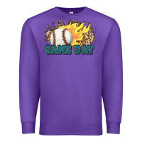 Purple game day baseball leopard flames fireball Premium Sweatshirt - HowdyJamesFarm
