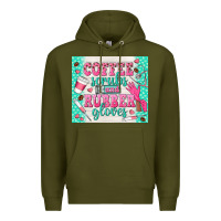 Army Green coffee scrubs and rubber gloves Premium Hoodie - TumblerDesignByShophia
