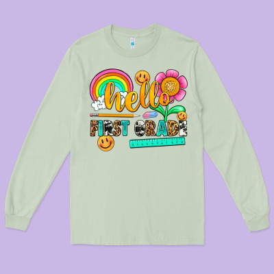 Hello First Grade Long Sleeve Tee Designed By Nancycooperartshop
