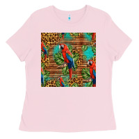 Bubblegum Pink macaw parrot seamless pattern Ladies Tee - HRA Design Shop
