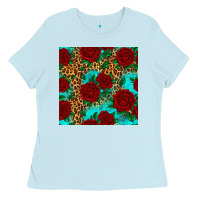 Baby Blue leopard roses seamless pattern Ladies Tee - HRA Design Shop