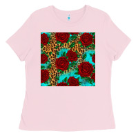 Bubblegum Pink leopard roses seamless pattern Ladies Tee - HRA Design Shop