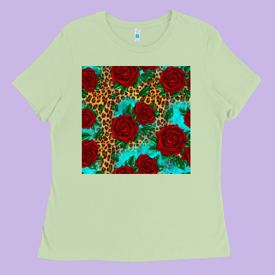 Leopard Roses Seamless Pattern Ladies Tee Designed By Hra Design Shop