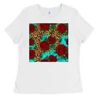 White leopard roses seamless pattern Ladies Tee - HRA Design Shop
