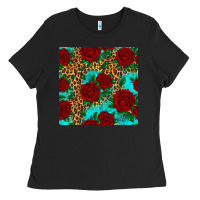 Black leopard roses seamless pattern Ladies Tee - HRA Design Shop