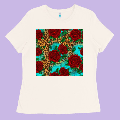 Leopard Roses Seamless Pattern Ladies Tee Designed By Hra Design Shop