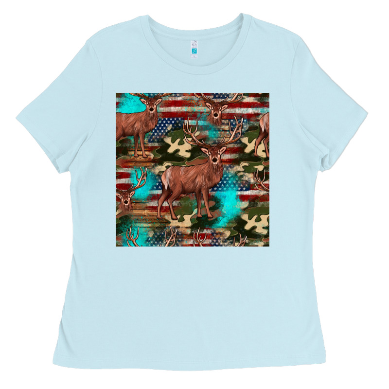 Hunting Deer American Flag Seamless Pattern Ladies Tee by HRA Design Shop | Teevron