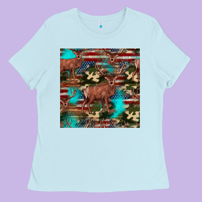 Hunting Deer American Flag Seamless Pattern Ladies Tee Designed By Hra Design Shop