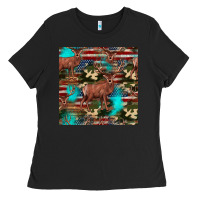 Black hunting deer american flag seamless pattern Ladies Tee - HRA Design Shop