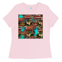 Bubblegum Pink hunting deer american flag seamless pattern Ladies Tee - HRA Design Shop