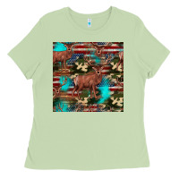 Matcha hunting deer american flag seamless pattern Ladies Tee - HRA Design Shop