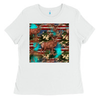 White hunting deer american flag seamless pattern Ladies Tee - HRA Design Shop