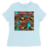 Baby Blue hunting deer american flag seamless pattern Ladies Tee - HRA Design Shop