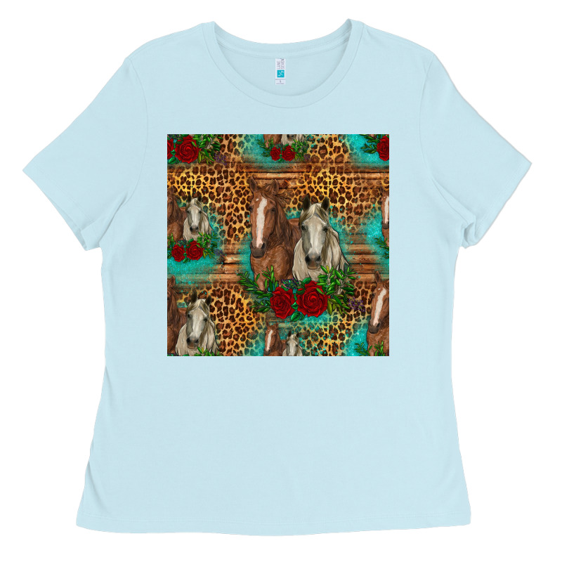 Horses With Roses Seamless Pattern Ladies Tee by HRA Design Shop | Teevron