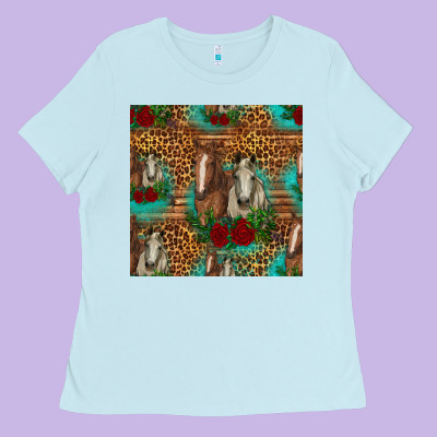 Horses With Roses Seamless Pattern Ladies Tee Designed By Hra Design Shop