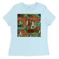 Baby Blue horses with roses seamless pattern Ladies Tee - HRA Design Shop