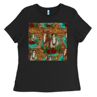 Black horses with roses seamless pattern Ladies Tee - HRA Design Shop