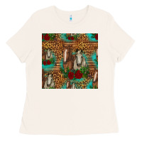 Bone horses with roses seamless pattern Ladies Tee - HRA Design Shop