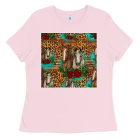 Bubblegum Pink horses with roses seamless pattern Ladies Tee - HRA Design Shop