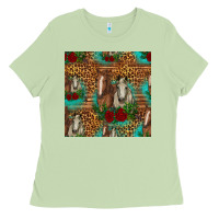 Matcha horses with roses seamless pattern Ladies Tee - HRA Design Shop