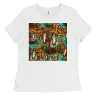 White horses with roses seamless pattern Ladies Tee - HRA Design Shop