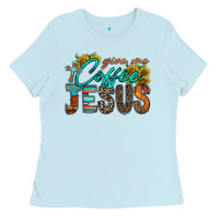 Baby Blue give me coffee jesus Ladies Tee - RacoonDesign