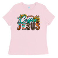 Bubblegum Pink give me coffee jesus Ladies Tee - RacoonDesign