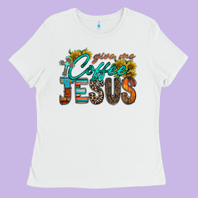 Give Me Coffee Jesus Ladies Tee Designed By Racoondesign