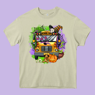 Halloween School Bus Heavy Core Tee Designed By Adodesignshop