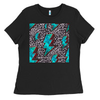 Black turquoise lightning bolt seamless pattern Ladies Tee - HRA Design Shop