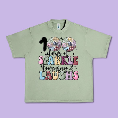 100 Days Of Sparkle Learning And Laugh Faux Sequin Urban Heavy Tee Designed By Maliassmallbusiness