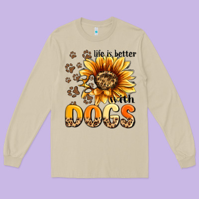 Life Is Better With Dogs Sunflower Long Sleeve Tee Designed By Maliassmallbusiness